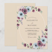 Invitation Mariage Acier Améthyste Ranunculus Eucalyptus (Devant / Derrière)