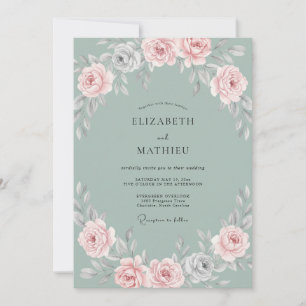 Invitation Mariage Acier Aqua Pétales Rougeur
