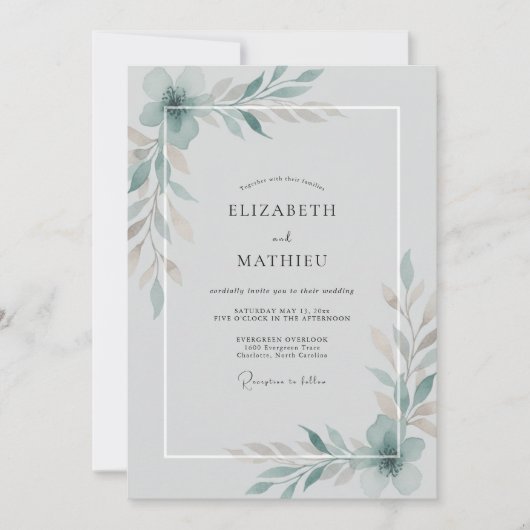Invitation Mariage Acier Aqua Vigne (Devant)
