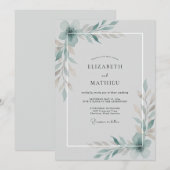 Invitation Mariage Acier Aqua Vigne (Devant / Derrière)