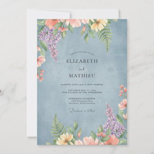 Invitation Mariage Acier Corail Wisteria (Devant)
