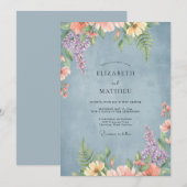 Invitation Mariage Acier Corail Wisteria (Devant / Derrière)