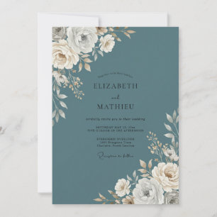 Invitation Mariage Acier Crème Pivoine