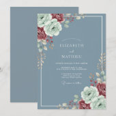 Invitation Mariage Acier Marron Ranunculus Eucalyptus (Devant / Derrière)