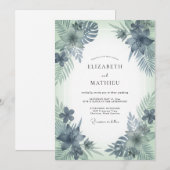 Invitation Mariage Acier Menthe Palmier Eucalyptus (Devant / Derrière)