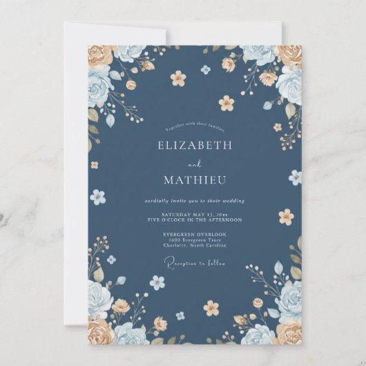 Invitation Mariage Acier Or Chaud Pétales (Devant)