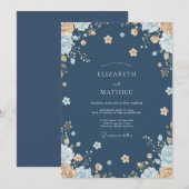 Invitation Mariage Acier Or Chaud Pétales (Devant / Derrière)