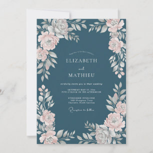 Invitation Mariage Acier Pâle Blush Ranunculus Eucalyptus