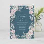 Invitation Mariage Acier Pâle Blush Ranunculus Eucalyptus (Debout devant)