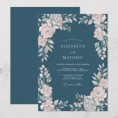 Invitation Mariage Acier Pâle Blush Ranunculus Eucalyptus (Devant / Derrière)
