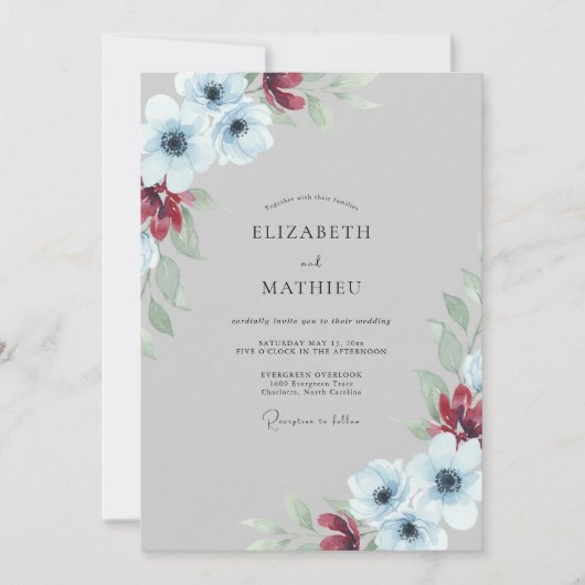 Invitation Mariage Acier Rouge Coquelicot (Devant)