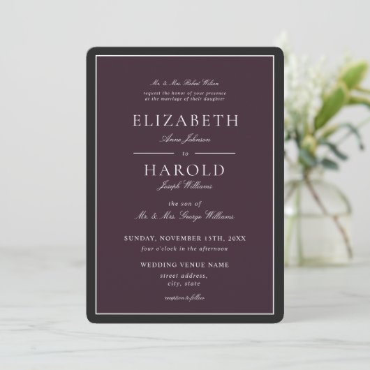Invitation Mariage Acrylique Classique Prune Formel (Debout devant)