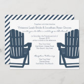 Invitation Mariage Adirondack Navy Blue Beach Chaises (Devant / Derrière)