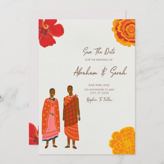 Invitation Mariage Africain Save The Date (Devant / Derrière)