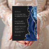 Invitation Mariage Agate Bleu Marine Argent