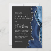 Invitation Mariage Agate Bleu Marine Argent (Devant)