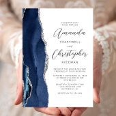 Invitation Mariage Agate Bleu Nuit Argent Script