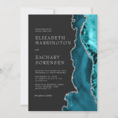 Invitation Mariage Agate Bleu Turquoise Argent (Devant)