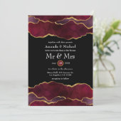 Invitation Mariage Agate Bourgogne et Or (Debout devant)