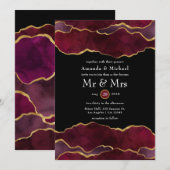 Invitation Mariage Agate Bourgogne et Or (Devant / Derrière)