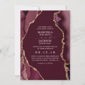 Invitation Mariage Agate Bourgogne & Or (Devant)