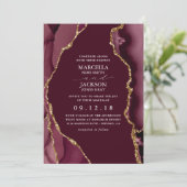 Invitation Mariage Agate Bourgogne & Or (Debout devant)