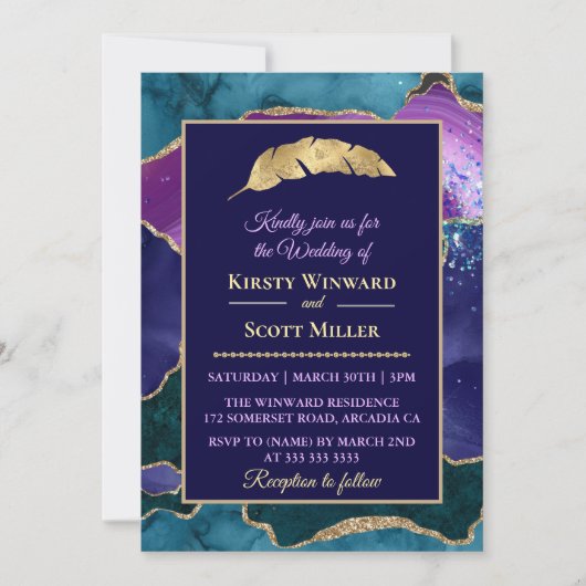 Invitation Mariage Agate de Parties scintillant Turquoise d'o (Devant)