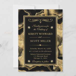 Invitation Mariage Agate élégant avec feuille noire et paille