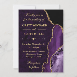 Invitation Mariage agate et marbre pailleté violet et or