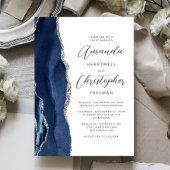Invitation Mariage Agate Marine Blue Silver