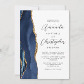 Invitation Mariage Agate Navy Blue Gold Script (Devant)