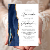 Invitation Mariage Agate Navy Blue Gold Script