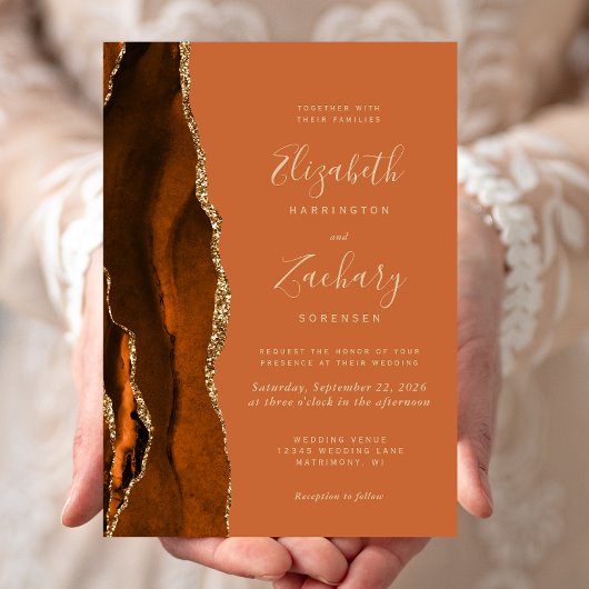 Invitation Mariage Agate Oranger Brûlé Or