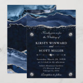 Invitation Mariage Agate Pailleté Bleu et Argent (Devant / Derrière)