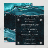 Invitation Mariage Agate Pailleté de Sarcelle et d'Argent (Devant / Derrière)