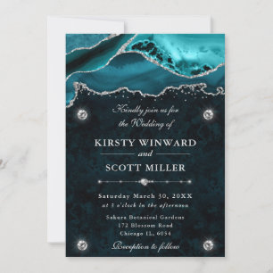 Invitation Mariage Agate Pailleté Sarcelle et Argent