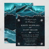 Invitation Mariage Agate Pailleté Sarcelle et Argent (Devant / Derrière)