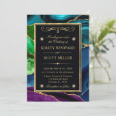 Invitation Mariage Agate Pailleté Violet, Bleu et Vert (Debout devant)