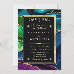 Invitation Mariage Agate Pailleté Violet, Bleu et Vert