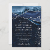Invitation Mariage Agate Pailletée Bleue et Argentée (Devant)