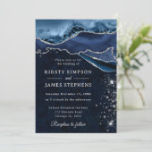 Invitation Mariage Agate Pailletée Bleue et Argentée (Debout devant)