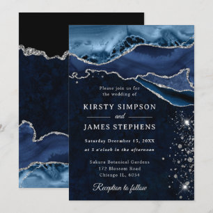 Invitation Mariage Agate Pailletée Bleue et Argentée