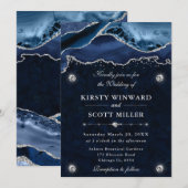 Invitation Mariage Agate Pailletée Bleue et Argentée (Devant / Derrière)