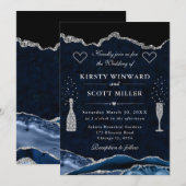 Invitation Mariage Agate Pailletée Bleue et Argentée (Devant / Derrière)