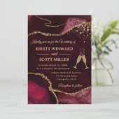 Invitation Mariage Agate Pailletée Rouge et Or (Debout devant)