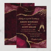 Invitation Mariage Agate Pailletée Rouge et Or (Devant / Derrière)