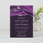 Invitation Mariage Agate Pailletée Violet et Argent (Debout devant)