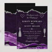 Invitation Mariage Agate Pailletée Violet et Argent (Devant / Derrière)