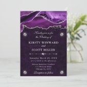 Invitation Mariage Agate Pailletée Violet et Argent (Debout devant)