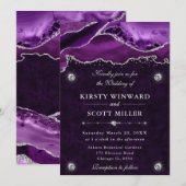 Invitation Mariage Agate Pailletée Violet et Argent (Devant / Derrière)